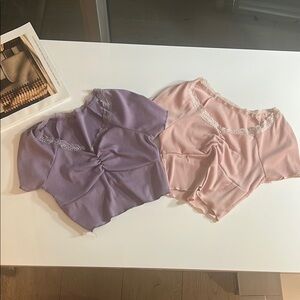 Lace Trimmed Purple and Pink Sleepwear Tops